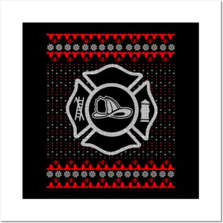 Fireman Ugly Christmas Sweater Gift Firefighter Posters and Art